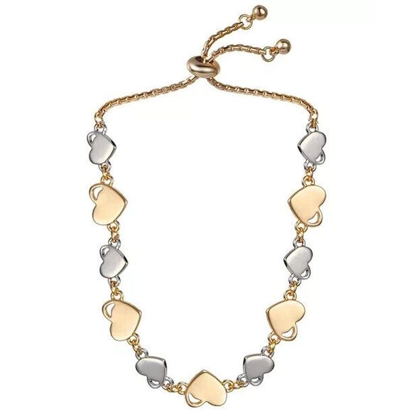 INC International Concepts Jewelry - INC International Concepts Two‑Tone Heart Slider Bracelet Adjustable Gold Silver